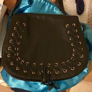 Black leather over the shoulder satchel